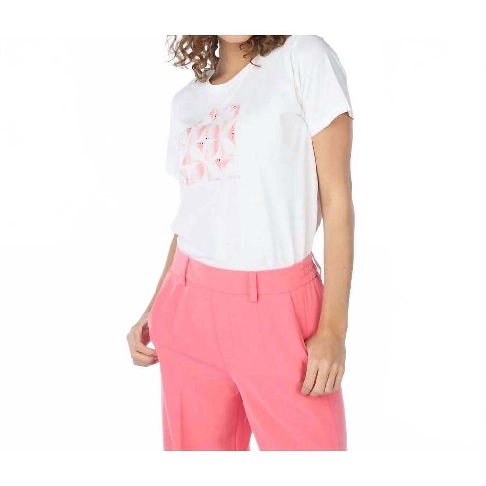 NEW ESQUALO tama blocks print t-shirt in coral and off white